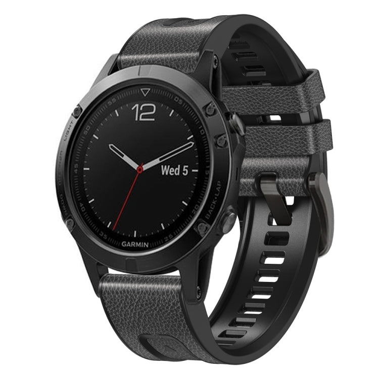 For Garmin Fenix 7X Silicone + Leather Quick Release Watch Band