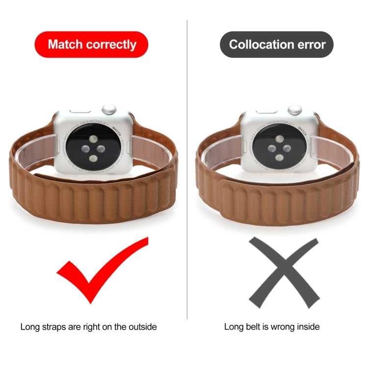 Magnetic Two-color Loop Slim Leather Watch Band For Apple Watch Series, 7 45mm / 6&SE&5&4 44mm / 3&2&1 42mm, 7 41mm / 6&SE&5&4 40mm / 3&2&1 38mm