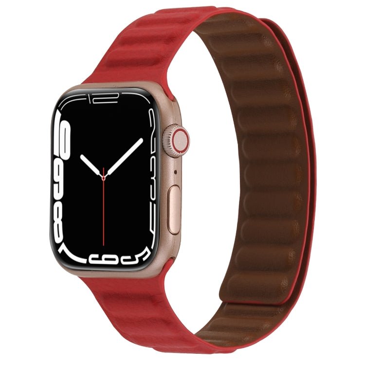 Magnetic Two-color Loop Slim Leather Watch Band For Apple Watch Series, 7 45mm / 6&SE&5&4 44mm / 3&2&1 42mm, 7 41mm / 6&SE&5&4 40mm / 3&2&1 38mm