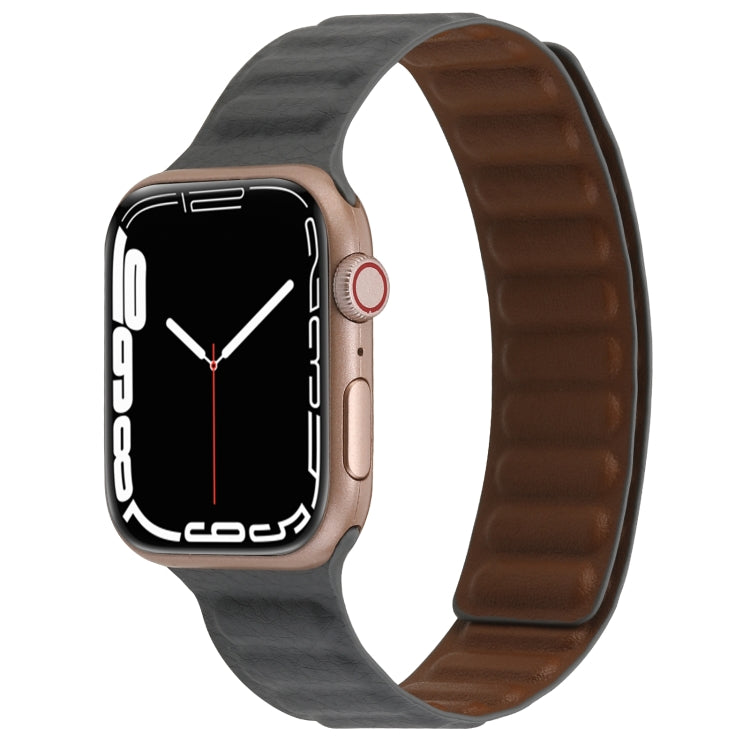 Magnetic Two-color Loop Slim Leather Watch Band For Apple Watch Series, 7 45mm / 6&SE&5&4 44mm / 3&2&1 42mm, 7 41mm / 6&SE&5&4 40mm / 3&2&1 38mm