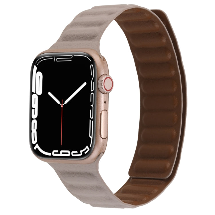 Magnetic Two-color Loop Slim Leather Watch Band For Apple Watch Series, 7 45mm / 6&SE&5&4 44mm / 3&2&1 42mm, 7 41mm / 6&SE&5&4 40mm / 3&2&1 38mm