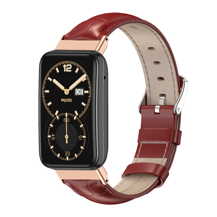 Mijobs Genuine Leather Top Layer Cowhide Watch Band, For Xiaomi Mi Band 7 Pro