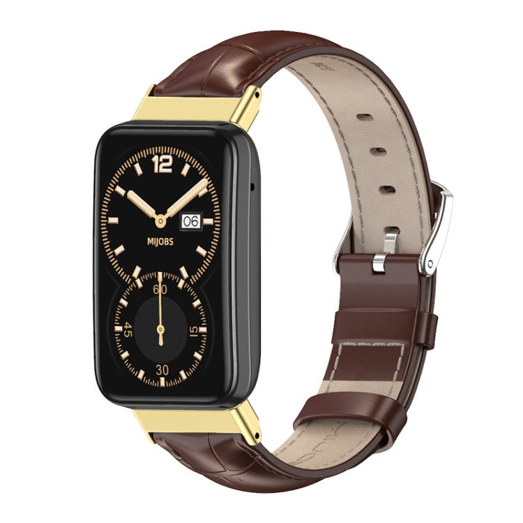 Mijobs Genuine Leather Top Layer Cowhide Watch Band, For Xiaomi Mi Band 7 Pro