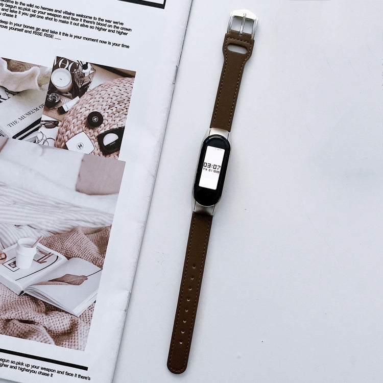 8-buckle Leather Watch Band, For Xiaomi Mi Band 3 / 4, For Xiaomi Mi Band  5 / 6, For Xiaomi Mi Band 7