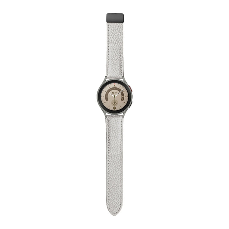 For Samsung Galaxy Watch5 40mm / 44mm Litchi Genuine Leather Watch Band, Black Buckle, Silver Buckle