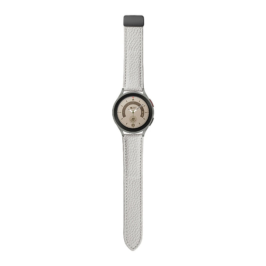 For Samsung Galaxy Watch5 40mm / 44mm Litchi Genuine Leather Watch Band, Black Buckle, Silver Buckle