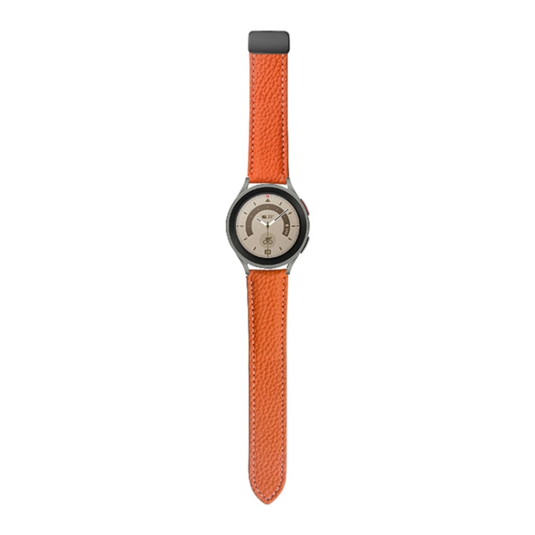 For Samsung Galaxy Watch5 40mm / 44mm Litchi Genuine Leather Watch Band, Black Buckle, Silver Buckle