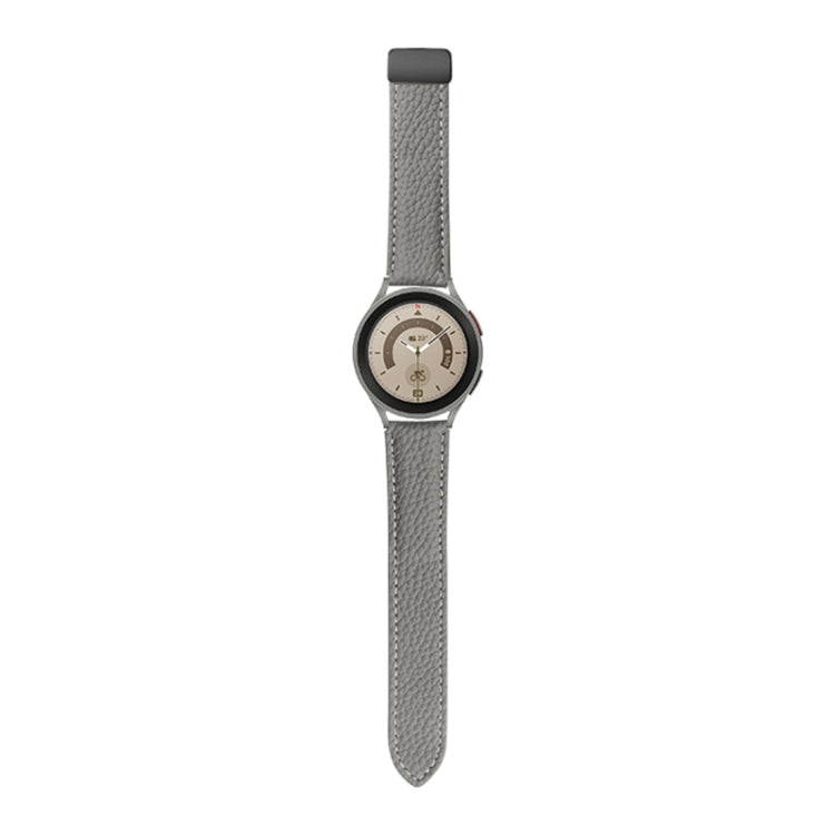For Samsung Galaxy Watch5 40mm / 44mm Litchi Genuine Leather Watch Band, Black Buckle, Silver Buckle