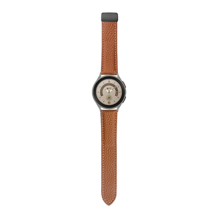 For Samsung Galaxy Watch5 40mm / 44mm Litchi Genuine Leather Watch Band, Black Buckle, Silver Buckle