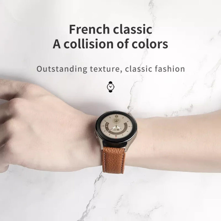 For Samsung Galaxy Watch5 40mm / 44mm Litchi Genuine Leather Watch Band, Black Buckle, Silver Buckle
