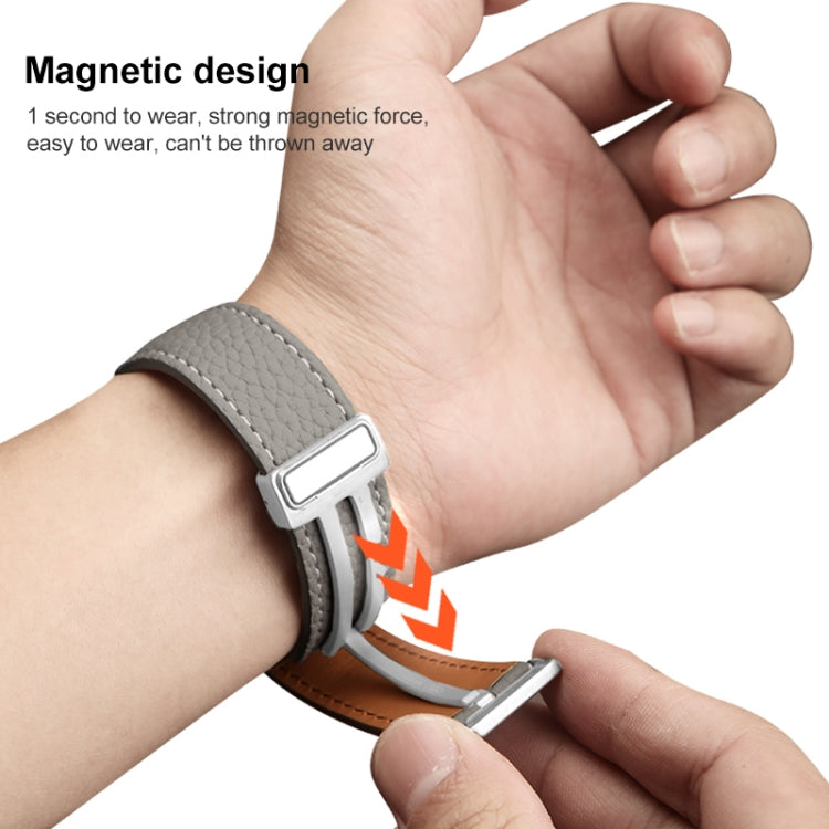 For Samsung Galaxy Watch5 40mm / 44mm Litchi Genuine Leather Watch Band, Black Buckle, Silver Buckle