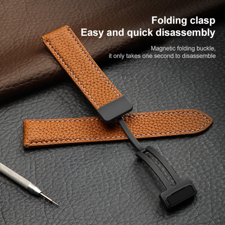 For Samsung Galaxy Watch5 40mm / 44mm Litchi Genuine Leather Watch Band, Black Buckle, Silver Buckle