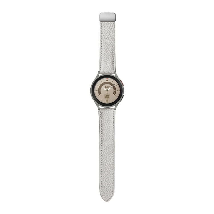 For Samsung Galaxy Watch5 40mm / 44mm Litchi Genuine Leather Watch Band, Black Buckle, Silver Buckle