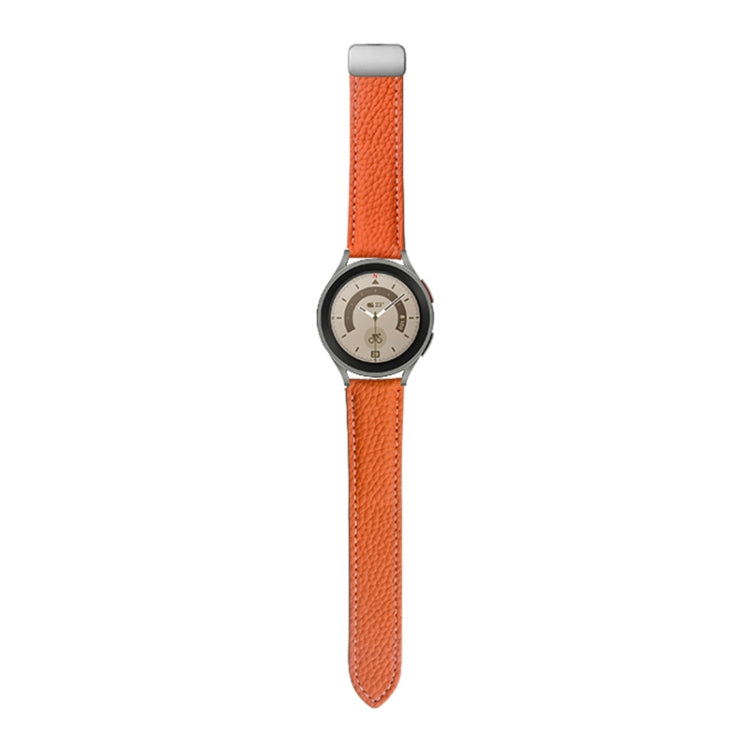 For Samsung Galaxy Watch5 40mm / 44mm Litchi Genuine Leather Watch Band, Black Buckle, Silver Buckle