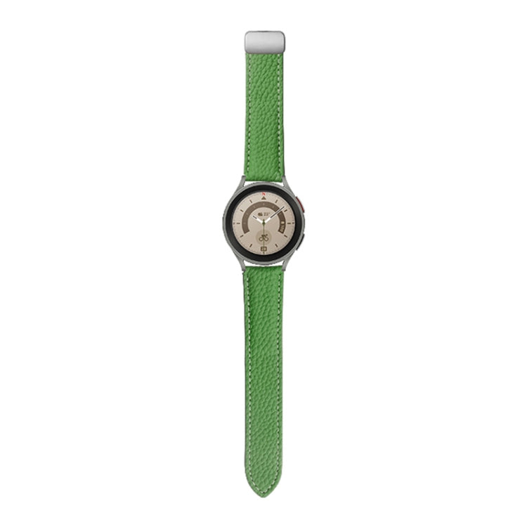 For Samsung Galaxy Watch5 40mm / 44mm Litchi Genuine Leather Watch Band, Black Buckle, Silver Buckle
