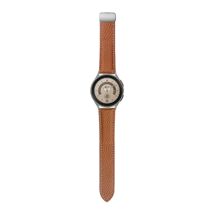 For Samsung Galaxy Watch5 40mm / 44mm Litchi Genuine Leather Watch Band, Black Buckle, Silver Buckle