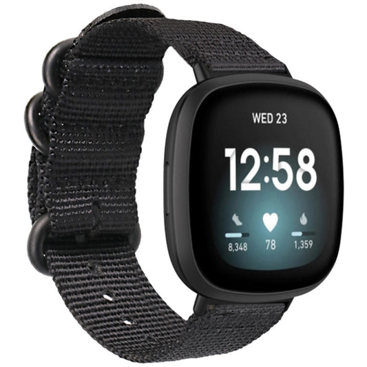 Universal Three-ring Steel Buckle Nylon Watch Band, For Fitbit Versa 4 / Sense 2