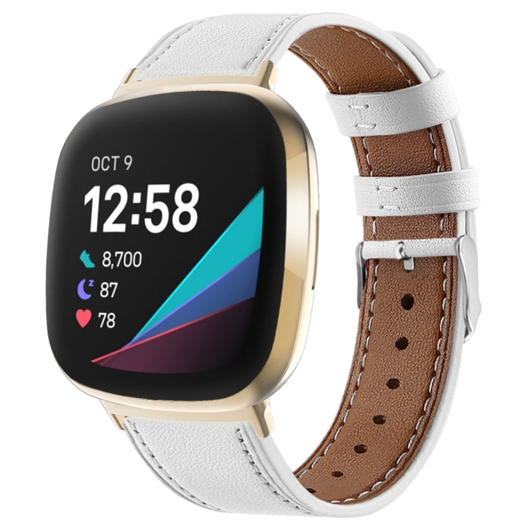 Round Tail Genuine Leather Watch Band, For Fitbit Versa 4 / Sense 2