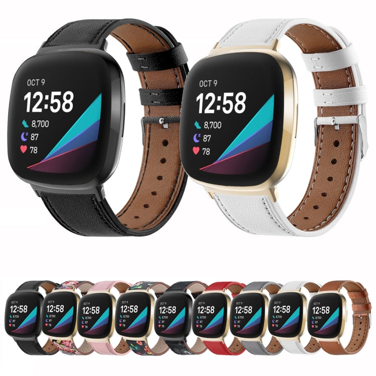Round Tail Genuine Leather Watch Band, For Fitbit Versa 4 / Sense 2