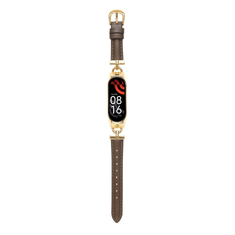 D-shaped Steel + Genuine Leather Watch Band, For Xiaomi Mi Band 3 / 4, For Xiaomi Mi Band 5 / 6, For Xiaomi Mi Band 7
