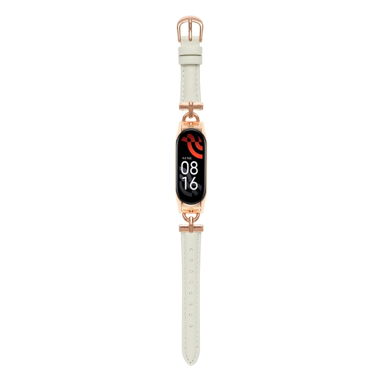 D-shaped Steel + Genuine Leather Watch Band, For Xiaomi Mi Band 3 / 4, For Xiaomi Mi Band 5 / 6, For Xiaomi Mi Band 7