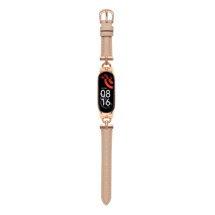 D-shaped Steel + Genuine Leather Watch Band, For Xiaomi Mi Band 3 / 4, For Xiaomi Mi Band 5 / 6, For Xiaomi Mi Band 7