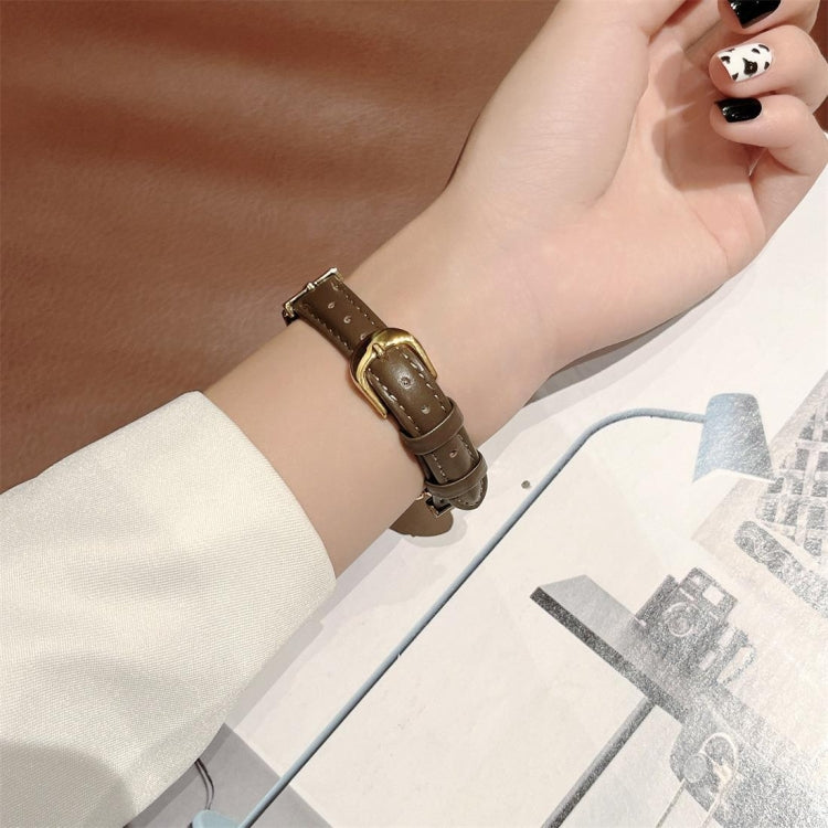 D-shaped Steel + Genuine Leather Watch Band, For Xiaomi Mi Band 3 / 4, For Xiaomi Mi Band 5 / 6, For Xiaomi Mi Band 7