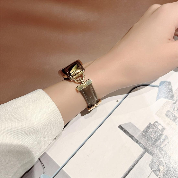 D-shaped Steel + Genuine Leather Watch Band, For Xiaomi Mi Band 3 / 4, For Xiaomi Mi Band 5 / 6, For Xiaomi Mi Band 7