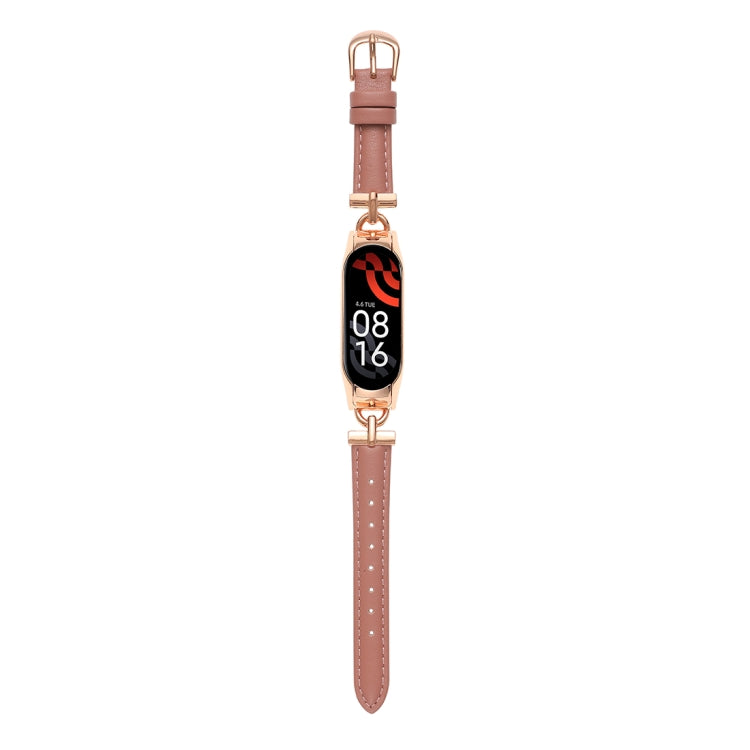 D-shaped Steel + Genuine Leather Watch Band, For Xiaomi Mi Band 3 / 4, For Xiaomi Mi Band 5 / 6, For Xiaomi Mi Band 7