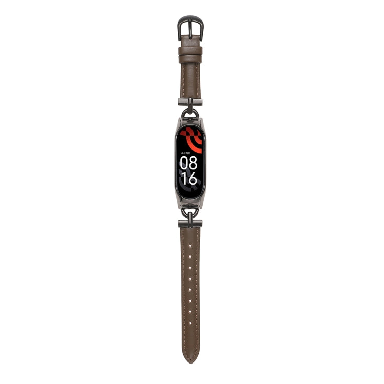 D-shaped Steel + Genuine Leather Watch Band, For Xiaomi Mi Band 3 / 4, For Xiaomi Mi Band 5 / 6, For Xiaomi Mi Band 7