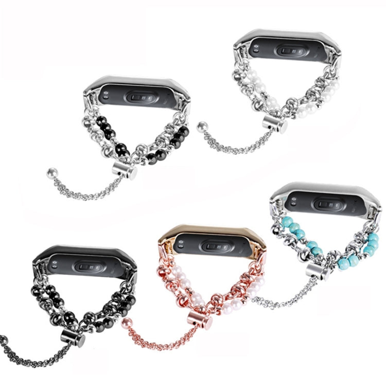 Double Pearl Bead String Metal Watch Band, For Xiaomi Mi Band 3 / 4, For Xiaomi Mi Band 5 / 6, For Xiaomi Mi Band 7