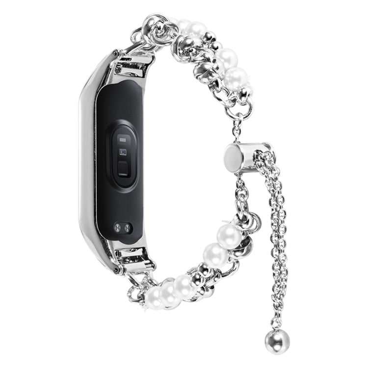 Double Pearl Bead String Metal Watch Band, For Xiaomi Mi Band 3 / 4, For Xiaomi Mi Band 5 / 6, For Xiaomi Mi Band 7