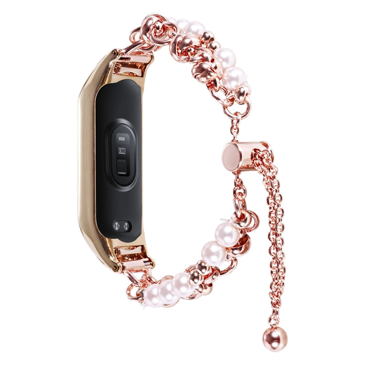 Double Pearl Bead String Metal Watch Band, For Xiaomi Mi Band 3 / 4, For Xiaomi Mi Band 5 / 6, For Xiaomi Mi Band 7