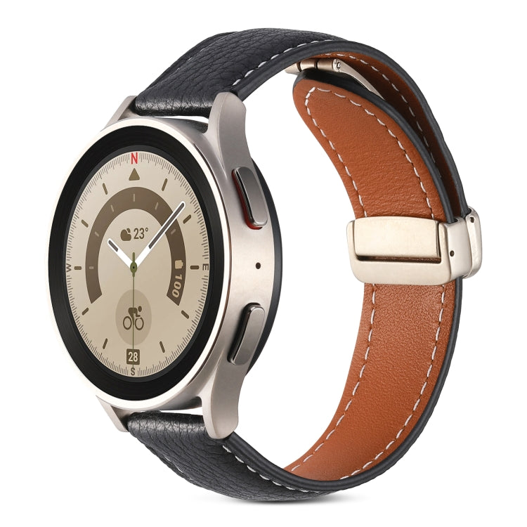 Folding Buckle Genuine Leather Watch Band, For Samsung Galaxy Watch 5