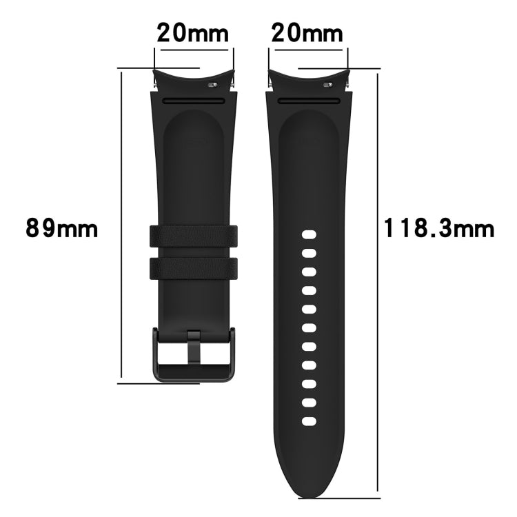 For Samsung Galaxy Watch5 44mm / 40mm Silicone Leather Black Buckle Watch Band, S, L