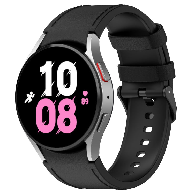 For Samsung Galaxy Watch5 44mm / 40mm Silicone Leather Black Buckle Watch Band, S, L