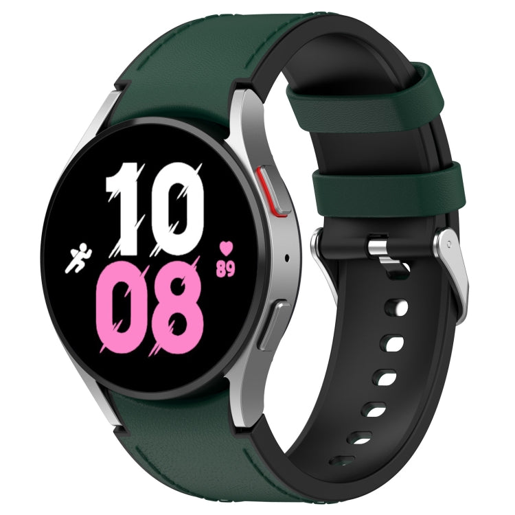 For Samsung Galaxy Watch5 44mm / 40mm Silicone Leather Silver Buckle Watch Band, S, L