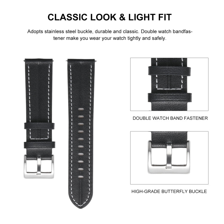 Universal Grooved Genuine Leather Watch Band, For Coros Pace 2/Coros Apex 42mm, For Realme Watch 3/Amazfit GTR4/4 Pro