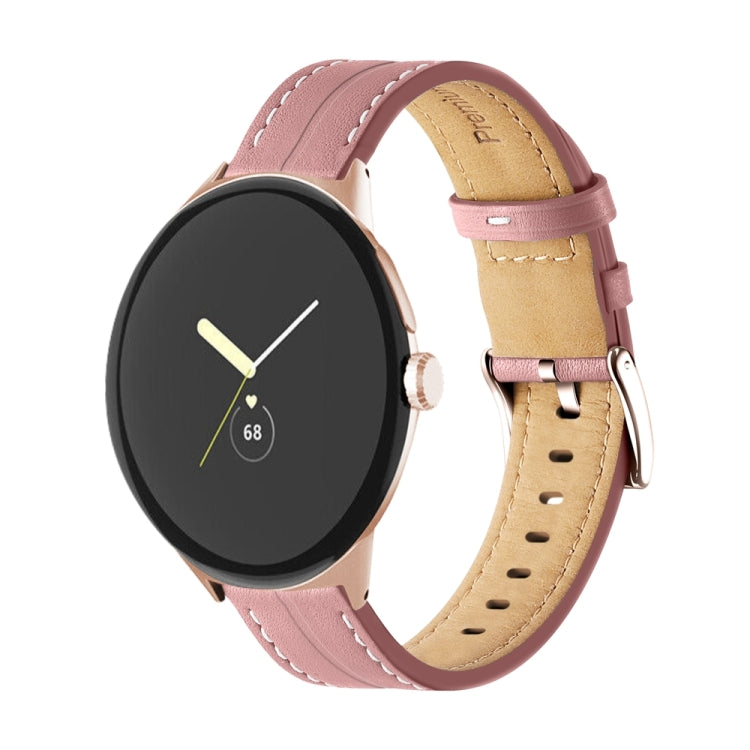 Grooved Genuine Leather Watch Band, For Google Pixel Watch 4 / 3 / 2 / 1 41mm