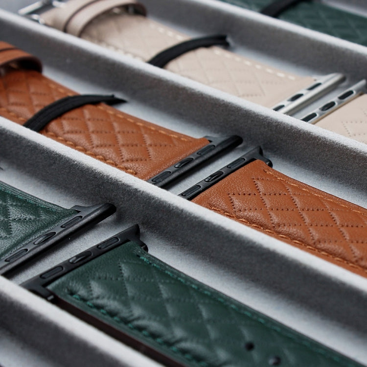Rhombus Pattern Genuine Leather Watch Band For Apple Watch Series 8&7 45mm / SE 2&6&SE&5&4 44mm / 3&2&1 42mm, For Apple Watch Series 8&7 45mm / SE 2&6&SE&5&4 44mm / 3&2&1 42mm