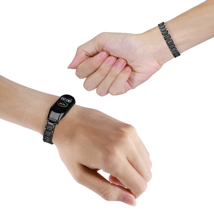 Universal Three-beads Full Diamond Metal Watch Band, For Xiaomi Mi Band 7, For Xiaomi Mi Band 6 / 5, For Xiaomi Mi Band 4 / 3