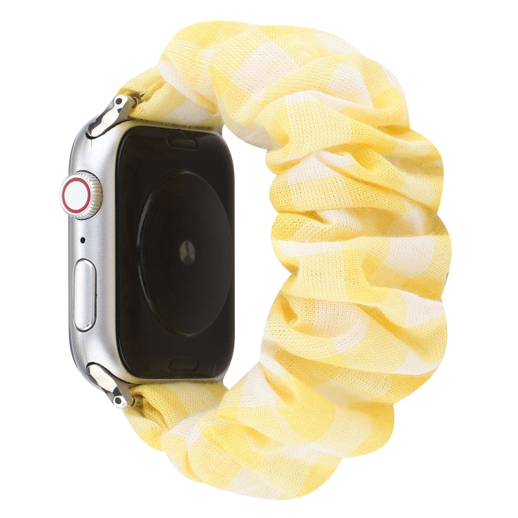 Plaid Pattern Cloth + Stainless Steel Hair Ring Watchband, For Apple Watch Series 7 41mm / 6 & SE & 5 & 4 40mm / 3 & 2 & 1 38mm, For Apple Watch Series 7 45mm / 6 & SE & 5 & 4 44mm / 3 & 2 & 1 42mm