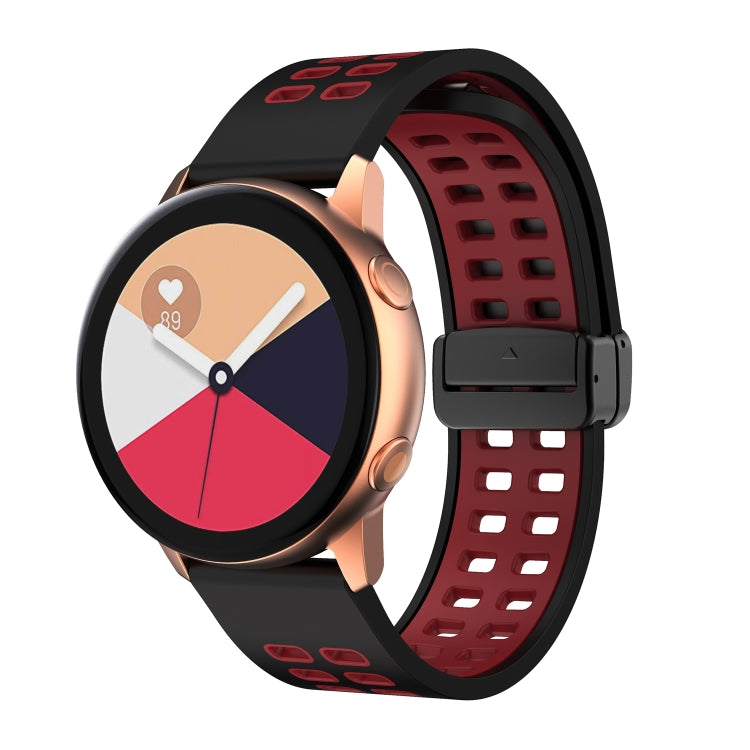 Double-row Hole Folding Black Buckle Two-color Silicone Watch Band, 20mm, 22mm