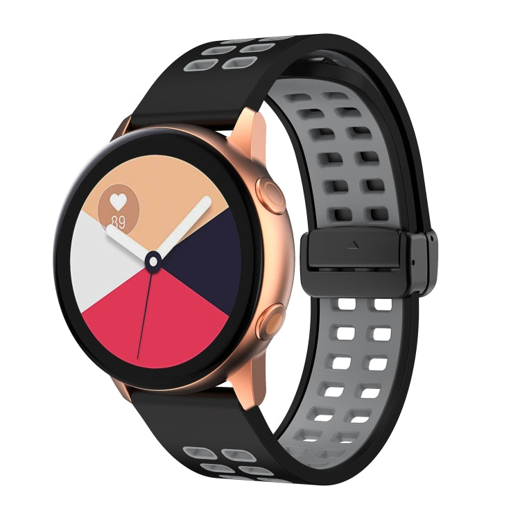 Double-row Hole Folding Black Buckle Two-color Silicone Watch Band, 20mm, 22mm