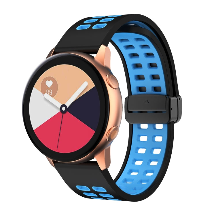 Double-row Hole Folding Black Buckle Two-color Silicone Watch Band, 20mm, 22mm