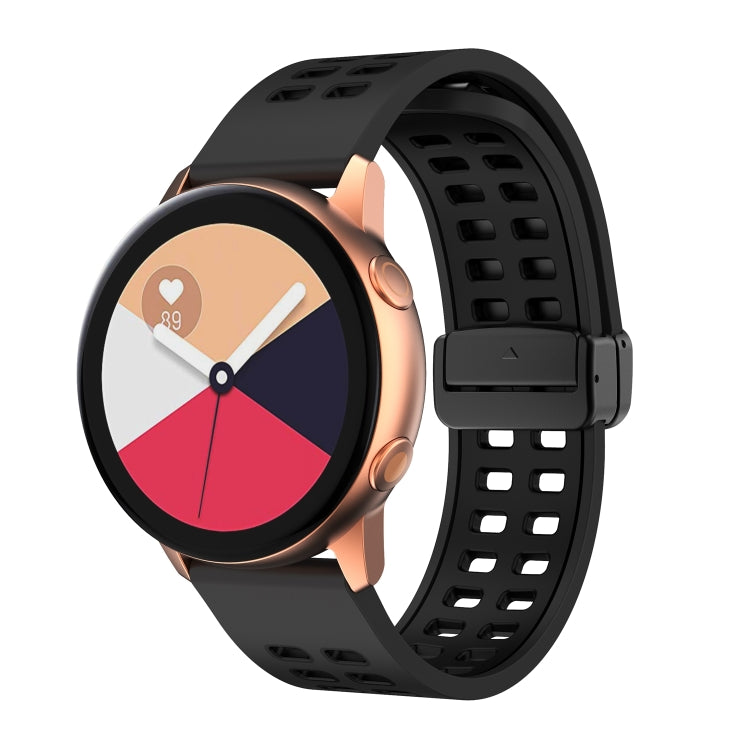 Double-row Hole Folding Black Buckle Two-color Silicone Watch Band, 20mm, 22mm