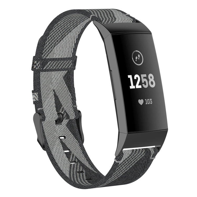 For Fitbit Charge 4 / Charge 3 / Charge 3 SE Stainless Steel Head Grain Nylon Denim Replacement Strap Watchband