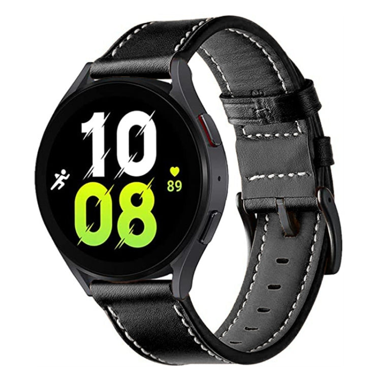 Stitching Black Buckle Genuine Leather Watch Band, For Garmin Venu / SQ / SQ2 / Venu 2 Plus