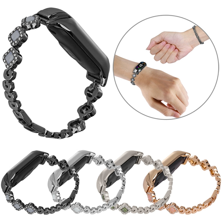 Four-leaf Clover Diamond Metal Watch Band, For Xiaomi Mi Band 8, For Xiaomi Mi Band 7, For Xiaomi Mi Band 6 / 5