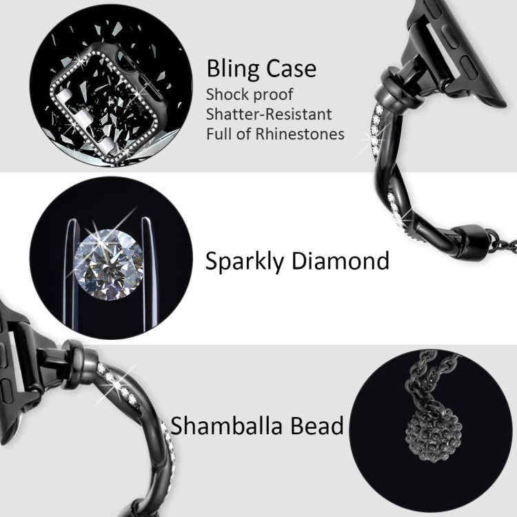 Twist Bracelet Diamond Metal Watch Band, For Apple Watch SE 2022 44mm, For Apple Watch Series 7 41mm, For Apple Watch Series 7 45mm, For Apple Watch SE 40mm, For Apple Watch SE 44mm, For Apple Watch 6 40mm, For Apple Watch Series 6 44mm                ...